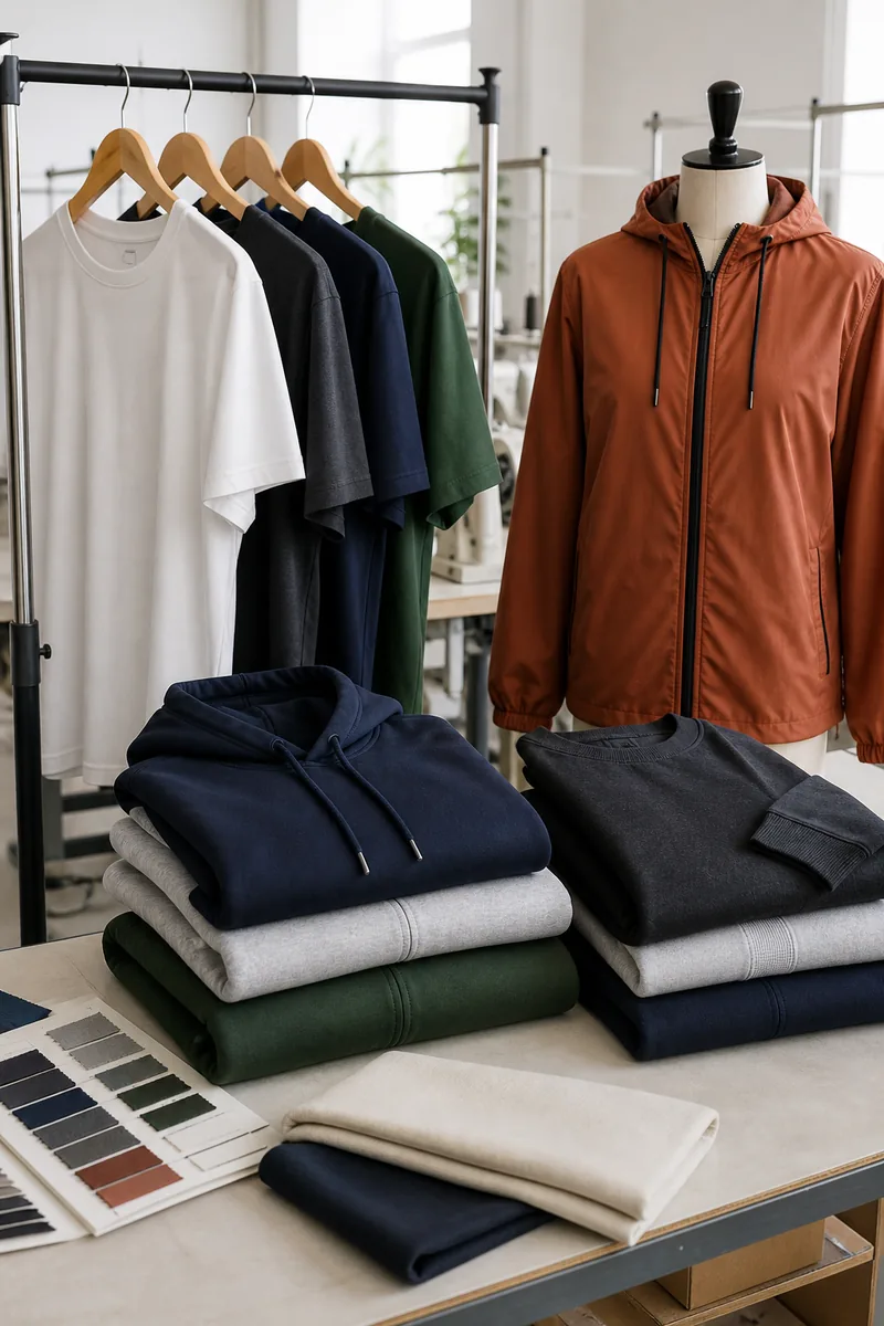 T-shirts, hoodies, sweatshirts and jackets with jersey, fleece and zipper details